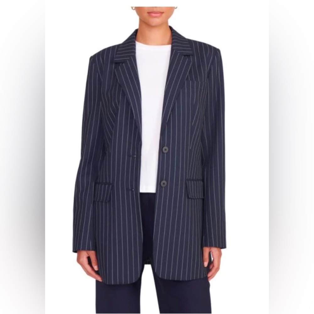 STAUD City Oversize Pinstripe Blazer in Navy Pinstripe